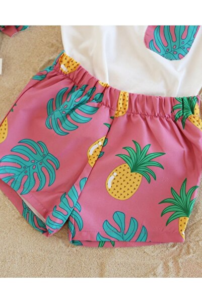 Magu Çocuk Ananas Desenli Regular Fit Kolsuz Atlet Yüzme Şort Takım