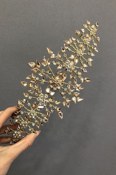 Hobigram Accesoriu de păr Lena cu piatră de culoare miere pentru mirese – Coroană, piatră de cristal, model elegant, tiara de mireasă – coroană