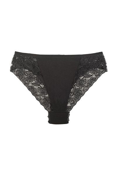 Zena Black Cotton Plus Size Women's Panties with Lace Detail on the Front and Back