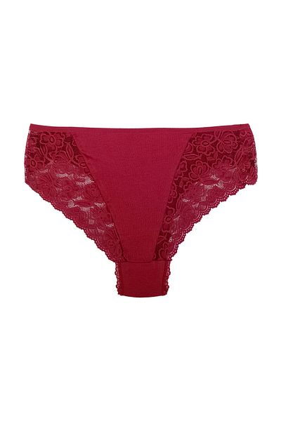 Zena Burgundy Cotton Plus Size Women's Panties with Lace Detail on the Front and Back