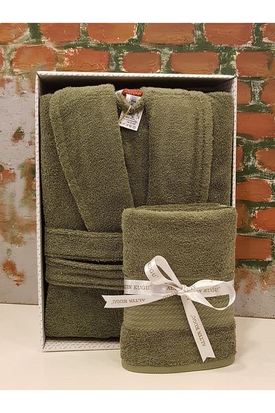 Özdilek Μπουρνούζι και πετσέτα κεφαλιού Khaki Color Trendy Shalyaka - Μέγεθος L