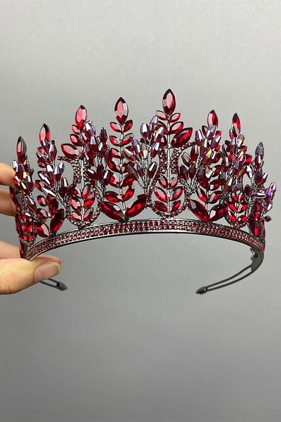 Hobigram إكسسوار العروس تاج العروس هينا باللون الأحمر الداكن - إكسسوار العروس، تصميم أنيق، إكسسوار نسائي -
