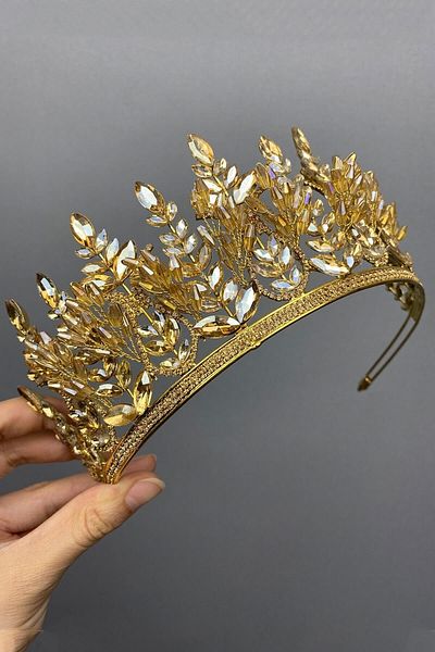 Hobigram إكسسوار العروس طراز زومري بلون العسل تاج العروس هينا - إكسسوار العروس، تصميم أنيق - إكسسوار العروس
