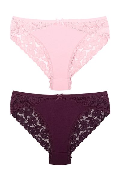 Zena 2-Piece Cotton Women's Panties with Lace Detail on the Front and Back