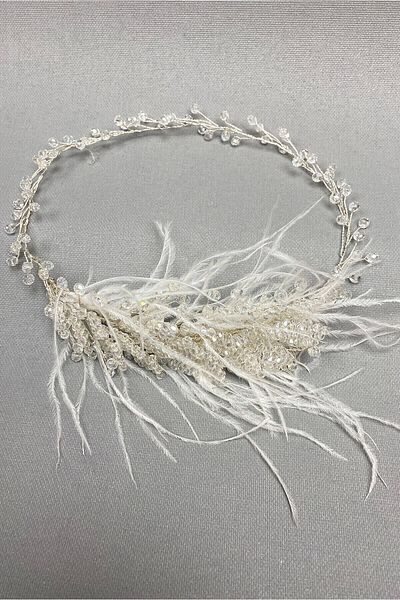 Hobigram إكسسوار شعر العروس Fliyz Feathered Crystal Hair و Turban Accessory - إكسسوارات شعر أخرى