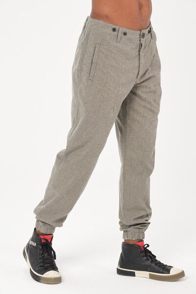 Ex-pent Erkek Keten Çizgili Gri Pantolon
