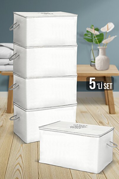 Meleni Home 5'li Set Mega Boy Yorgan Hurcu - Sandık Tipi Yastık Yorgan Saklama Hurcu 75 X 45 X 45 Cm