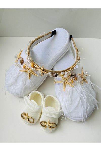 Hüner aksesuar Starfish Baby Shoes Slippers-Crown Set