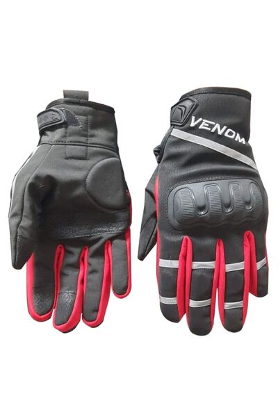 VENOM 9010 Siyah Kırmızı Softshell Kışlık Motosiklet Eldiveni