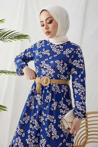 InStyle Φόρεμα Lesa Floral Straw Belt - Indigo