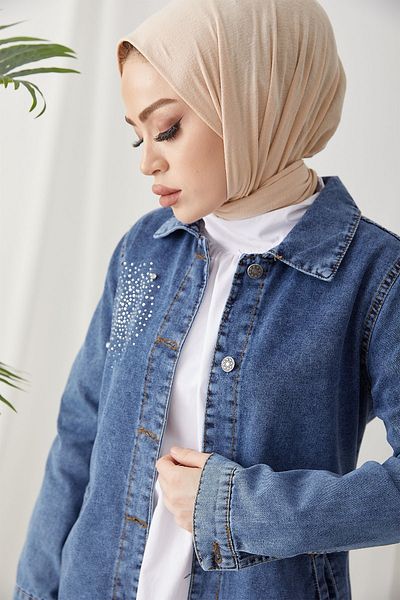 InStyle Jachetă de blugi cu detalii perle - Ice Blue