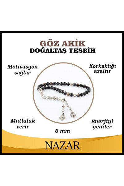 OSMANLI DEĞERLİ TAŞ Sertifikalı Göz Akik Doğal Taş Tesbih 6 Mm, T200