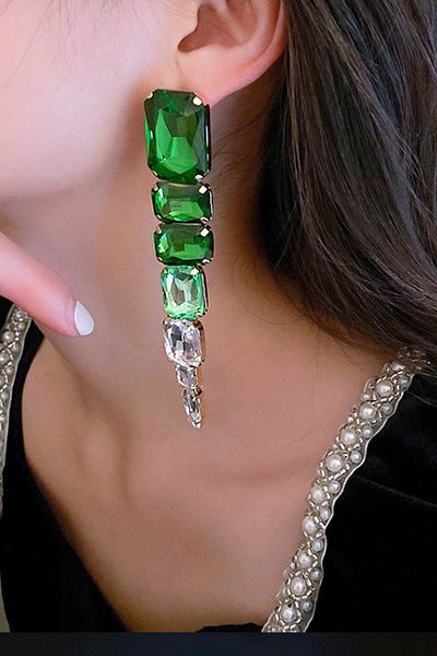 VS ACCESSORY Crystal Drop Long Tassel Earrings