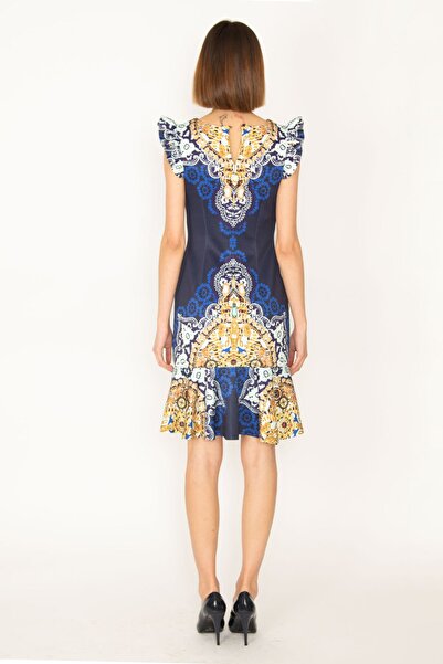 Şans Tekstil Women's Navy Blue Flounce Detailed Lined Dress 85n7029