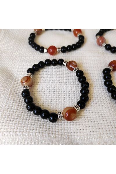 ByKolyeucum 12 Mm Globe Cut Agate Stone Bracelet