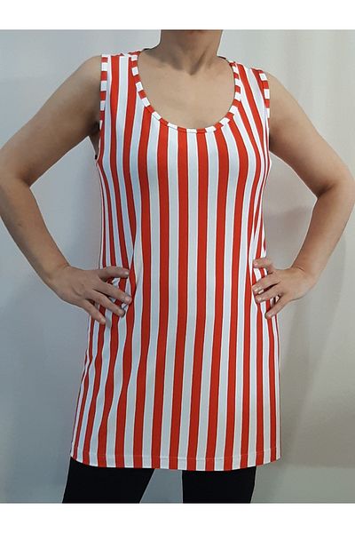 Mertcan Butik Orange and White Striped Strap T-Shirt