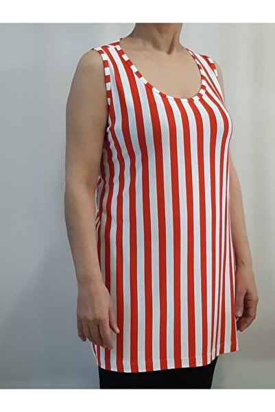 Mertcan Butik Orange and White Striped Strap T-Shirt