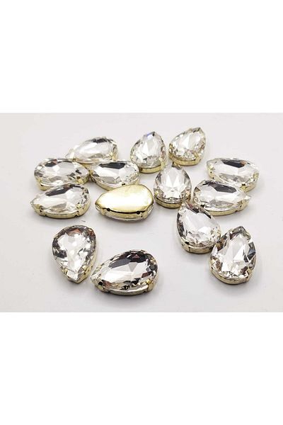 yiğit aksesuar Silver Case 18x25 (2.5 CM) Sewn Drop Glass Stone White Crystal 20 Pieces