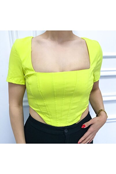 Dilvin 50135 Kare Yaka Korse Görünümlü Top-siyah