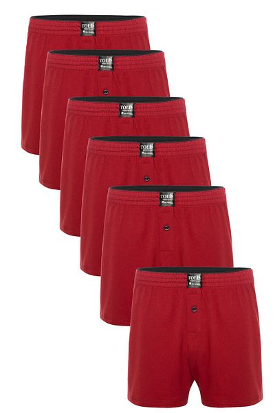 TOLIN Set of 6 100% Cotton Men's Burgundy Solid Color Single Jersey Boxer Set 415