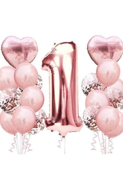 BEST PARTİ DOĞUM GÜNÜ PARTİ SÜSLERİ 1 Year Old Rose Gold Birthday Balloon Set