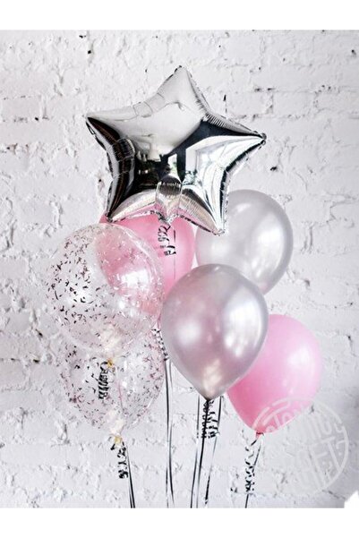 BEST PARTİ DOĞUM GÜNÜ PARTİ SÜSLERİ Pembe Gümüş Yıldız Folyo Balon