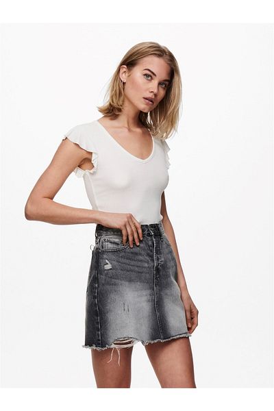 ONLY Women's Ruffled Sleeves V-Neck T-Shirt 15227187   Omlbelıa