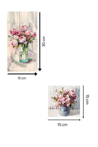 NT Handmade 5 Parça Ahşap Renkli Vazoda Çiçekler Duvar Dekoru - Salon Oturma Yatak Odası Mutfak İçin Tablo Seti