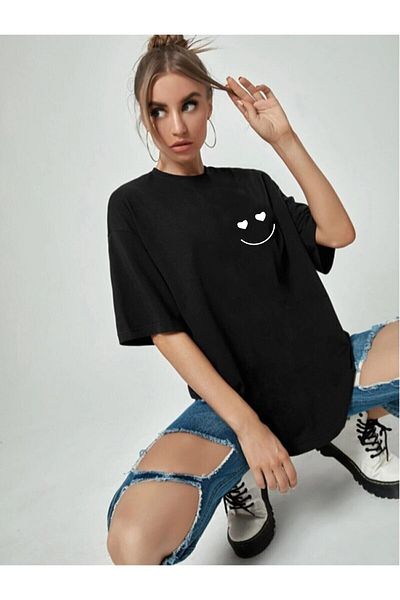 Doğannboss Tricou negru cu imprimeu supradimensionat pentru damă
