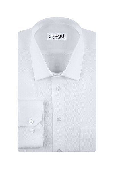 SÜVARİ Λευκό ανδρικό πουκάμισο με μοτίβο βαμβακιού