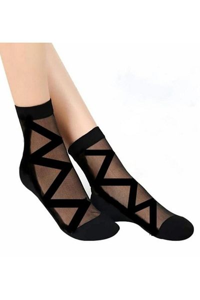 Meguca Socks Дамски шарени черни чорапи от тюл 6 бр