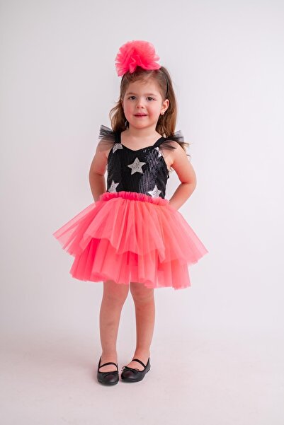 PixyLove Siyah Kız Çocuk Elbise Bonte Shiny Star