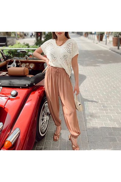 WEBBMODA Satin Shalwar Trousers - Mink Color