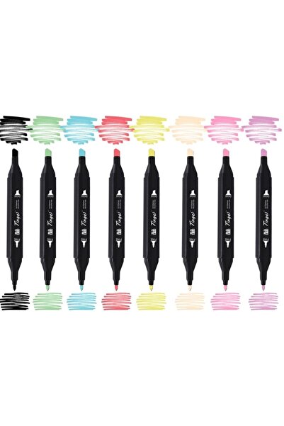Tinge Twin Dual Tip Marker Pen Set of 8 Pastel Colors