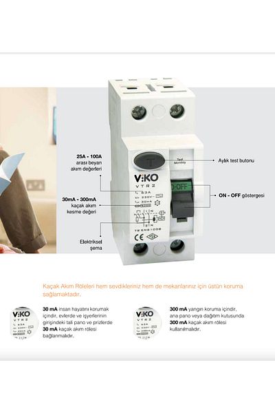VİKO Residual Current Protection Relay 3X32A 30Ma -Vtr4-3230