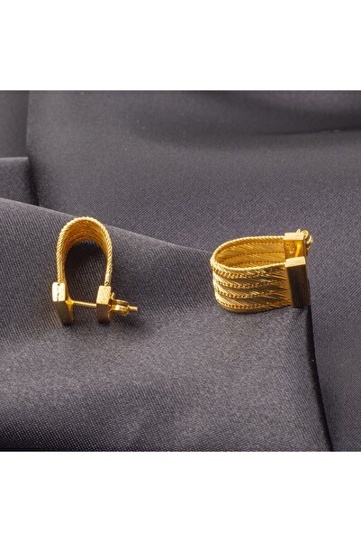 Black Sea Port 5 Sıra Trabzon Hasırı Altın Kaplama 925 Ayar Gümüş Küpe