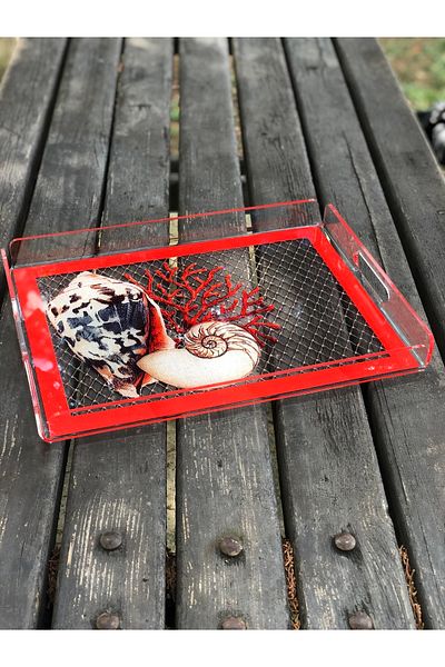 Queen Bee İstanbul Coral & Sea Shadows Themed Plexiglass Tray 40x30cm