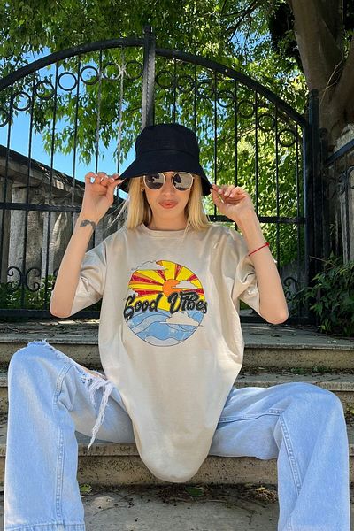 Madmext Mad Girls Μπεζ μπλουζάκι με στάμπα Mg1148