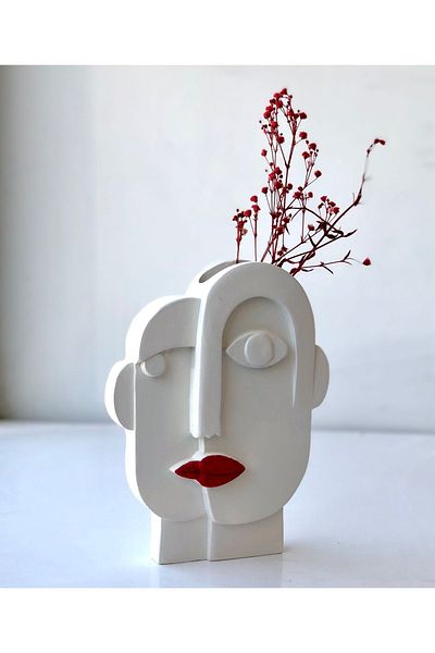 thiramis homeconcept 19X15 Abstract Face Red Decoration and Vase