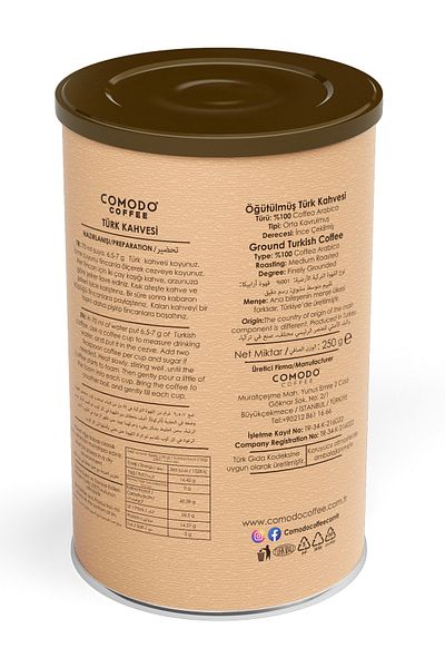 Comodo Coffee Orta Kavrum Turkish Coffee 250g Metal Tin Box