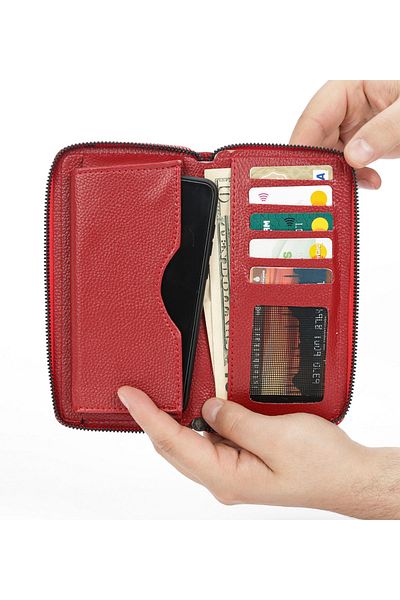 HighClass Unisex Vegan Leather Red Card Holder Wallet with Compartment