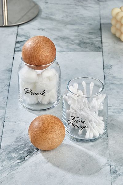 FBZhome 2 Συσκευασία Γυάλινη Μπάλα Καπάκι Αυτιού Βαμβάκι & Βαμβάκι 300 ml