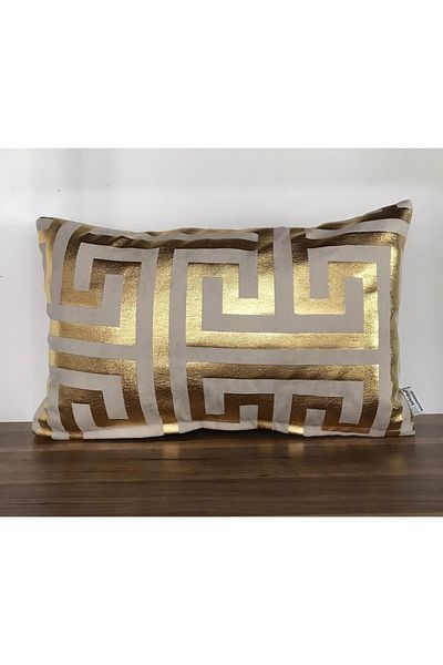 KIRLENTİM Μπεζ δαπέδου Labyrinth Gold Foil Κάλυμμα μαξιλαριού-5030