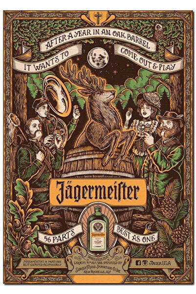 Cakatablo Ahşap Tablo Jagermeister Illüstrasyonu 56 Baharatla (50x70 Cm Boyut)