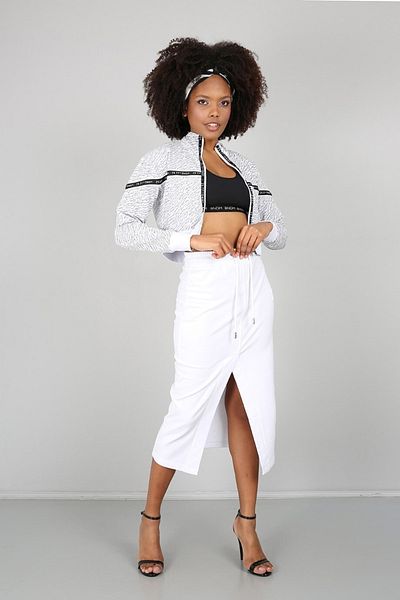 Banadamoda Hanorac crop cu fermoar cu nervuri cu model alb