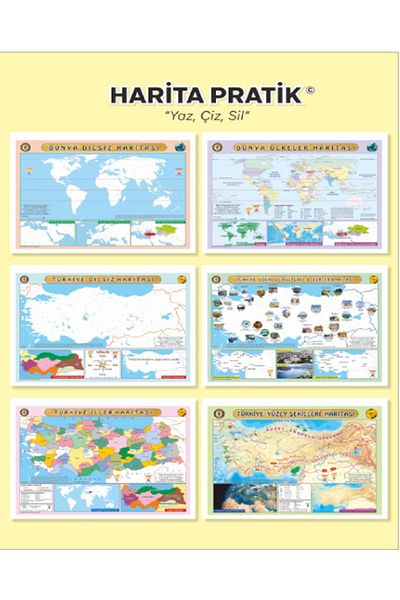 entarzlife (Set of 10) Map Practical Primary School Set (World and Türkiye Maps)