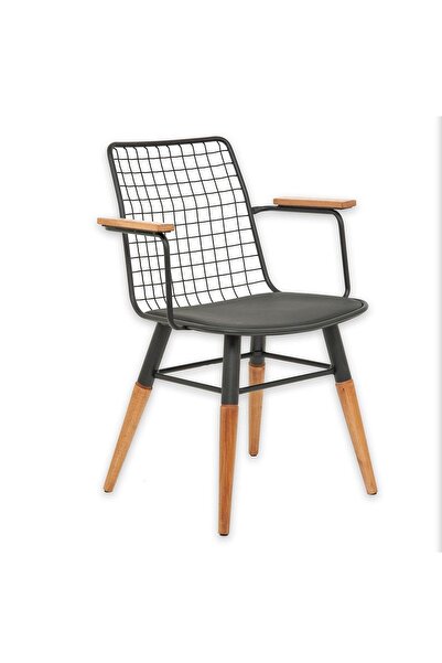 CEVİZ MOBİLYA Nehir Kollu Sandalye Ahşap Ayak Telli Minderli