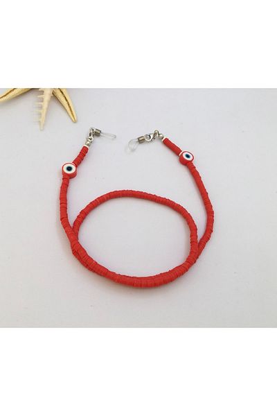 Best Sisters Takı Tasarım Red Fimo Evil Eye Beaded Children's Glasses Strap (Seil)