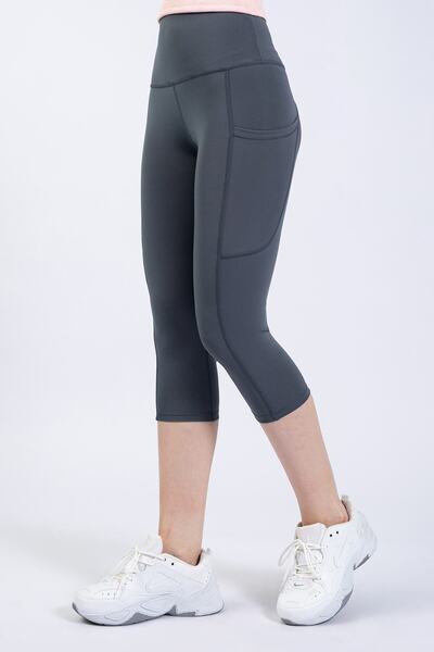 The Step Sports Colanți de damă Snc cu buzunar gri cu talie înaltă, colanți yoga Capri 19&quot;