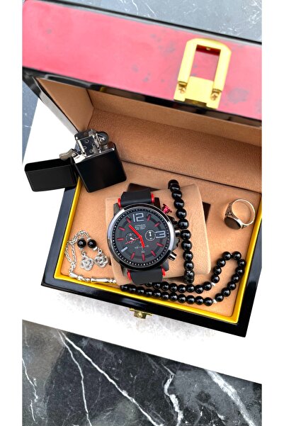 Choppers Çelik Kasa Silikon Kordon Kırmızı Analog Erkek Saat Seti